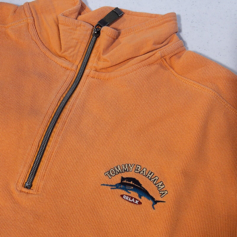 Tommy Bahama Relax 1/4 Zip Sweater Men's Large Pullover Sweatshirt Orange Marlin