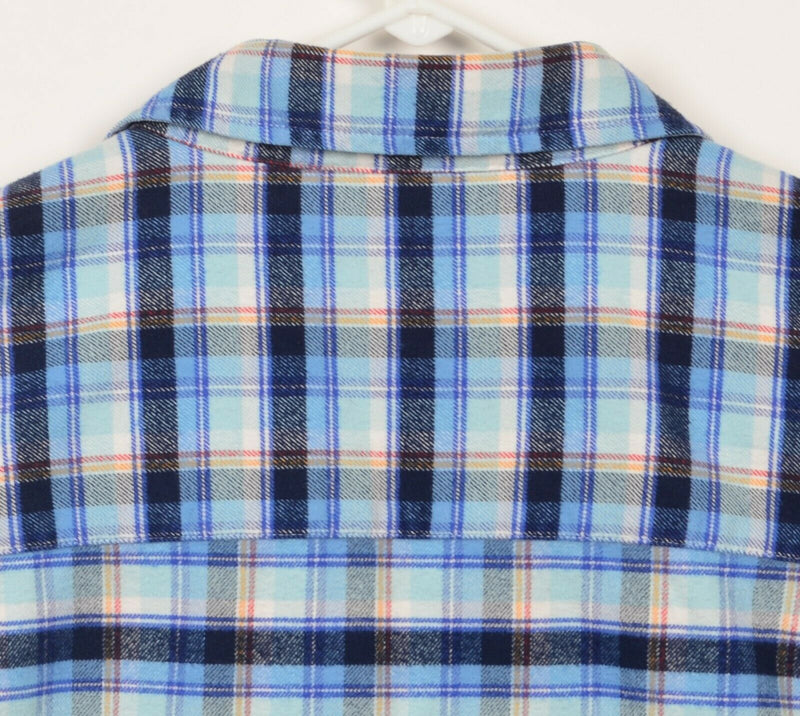 Psycho Bunny Men's 2XLT Navy Blue Plaid Robert Godley Button-Front Flannel Shirt