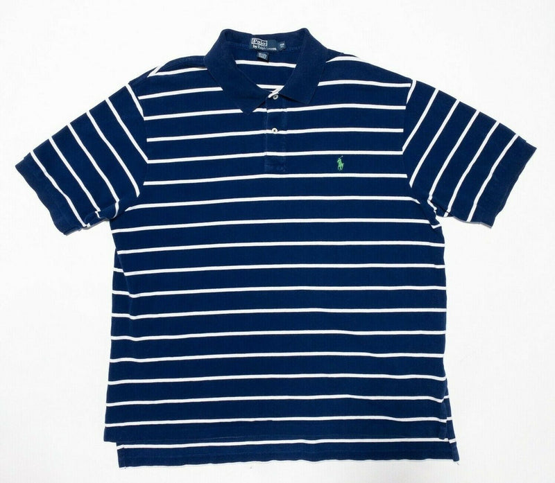 Polo Ralph Lauren 2XB Big Tall Men's Polo Shirt Navy Blue Striped Short Sleeve