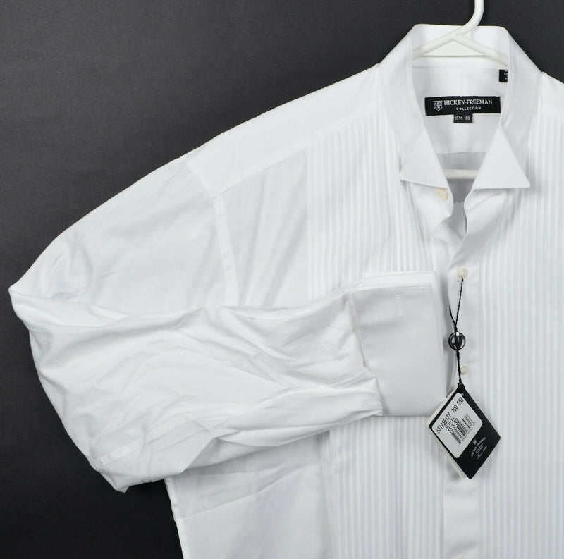 Hickey-Freeman Men's 15.5/33 French Cuff White Ruffle Wing Formal Tuxedo Shirt