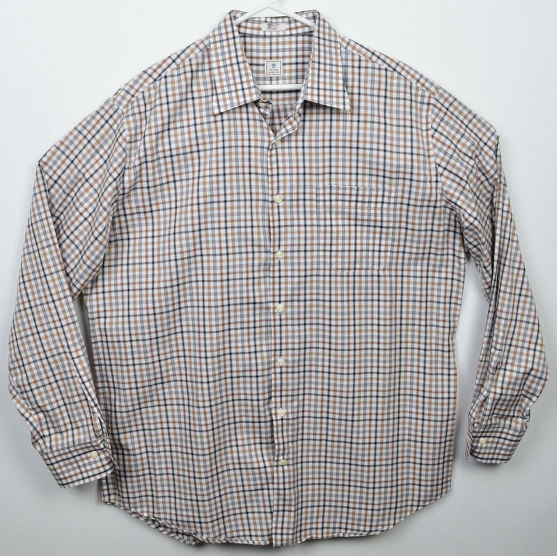Peter Millar Men's XL Brown Plaid Check Casual Long Sleeve Button-Front Shirt