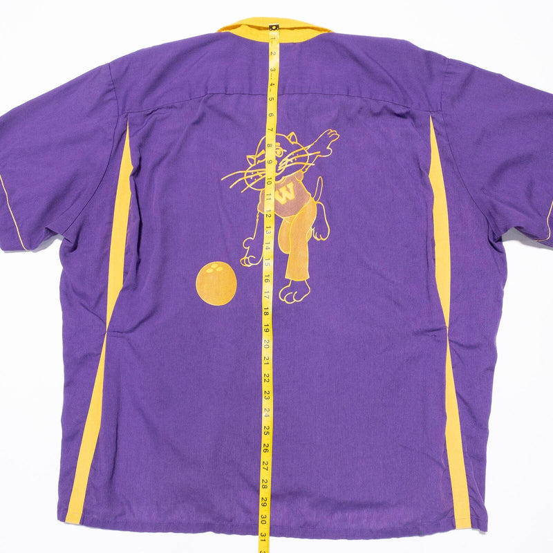Vintage Hilton Bowling Shirt Men's 2XL Cat Purple Yellow Short Sleeve 50/50