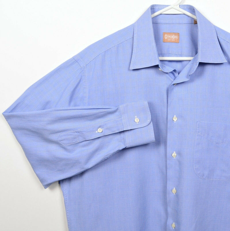 Gitman Bros. Men's 16.5 33 Blue Glen Check Plaid USA Button-Front Dress Shirt