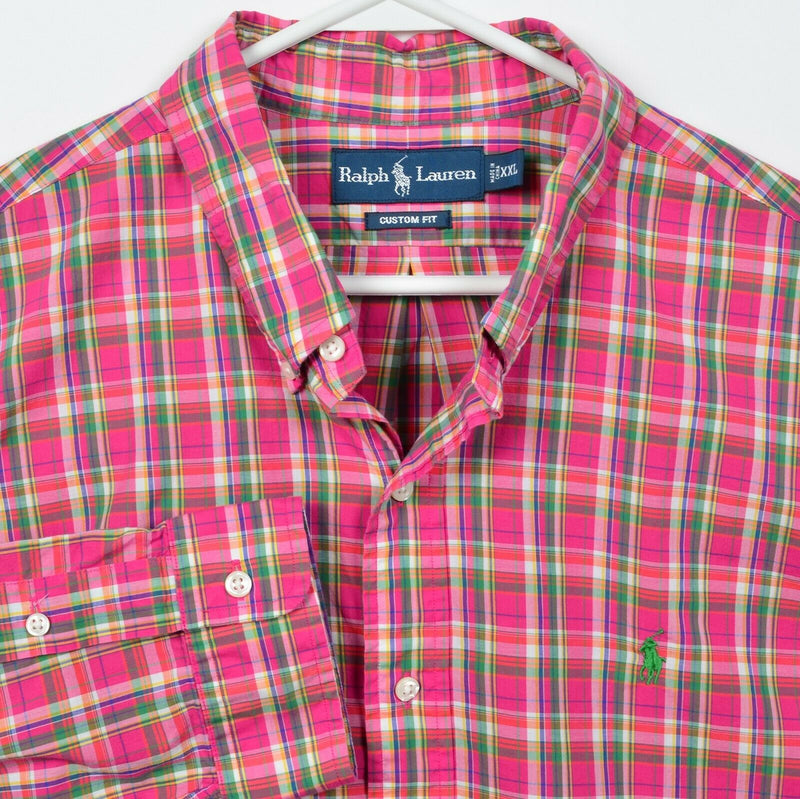 Polo Ralph Lauren Men's 2XL Pink Green Plaid Pony Logo Button-Down Shirt