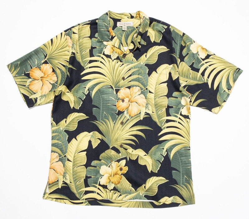 Tommy Bahama Silk Shirt Medium Men's Hawaiian Floral Print Loop Collar Camp