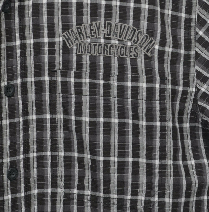 Harley-Davidson Men's Large Flames Black Plaid Garage Mechanic Woven Shirt