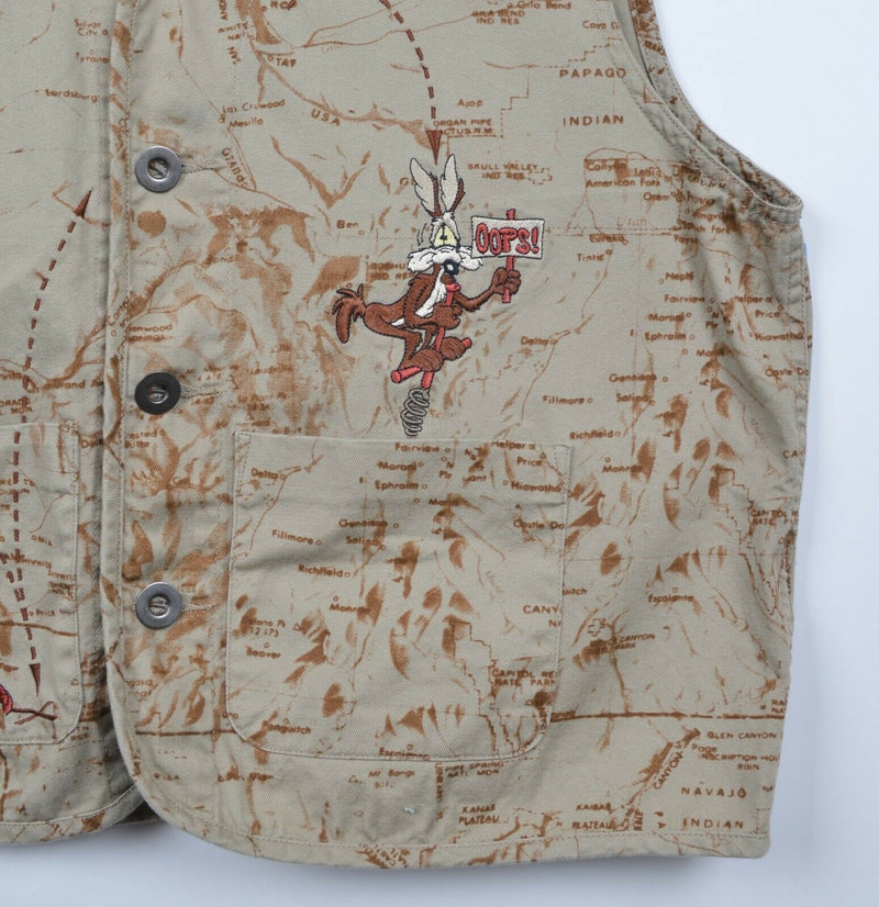 Vtg 1996 Warner Brothers Men's Sz XL Road Runner Wile E. Coyote Map Vest