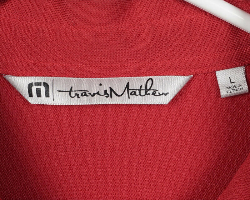 Travis Mathew Men's Large Red Striped Polyester Wicking Golf Polo Shirt Tecate