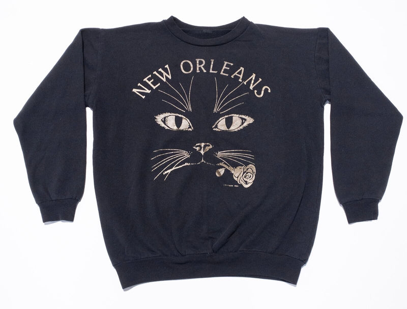 Vintage New Orleans Sweatshirt Adult Fits Large Black Cat Graphic Crewneck