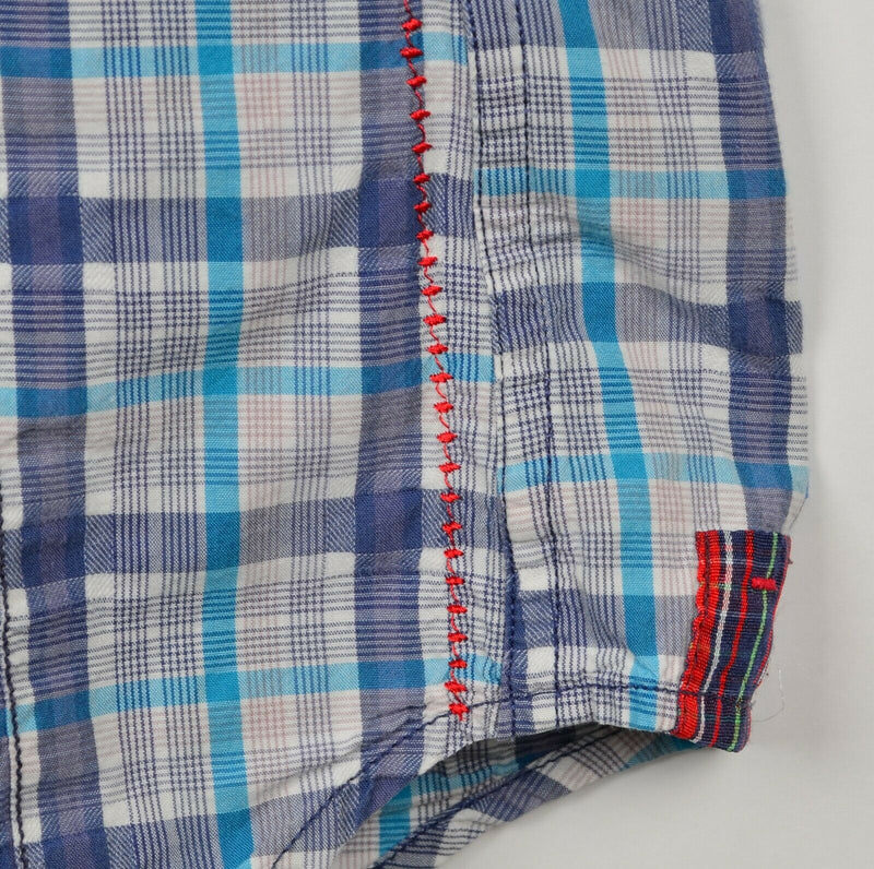 Robert Graham Men's Sz Medium Freshly Laundered Flip Cuff Blue Plaid Shirt