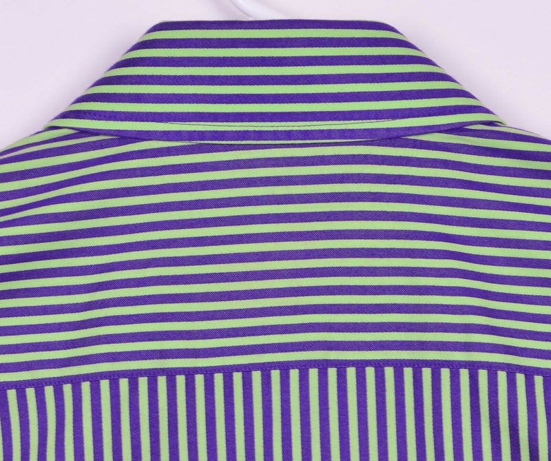 Robert Graham Men's Sz Medium Flip Cuff Lime Green Purple Striped Shirt