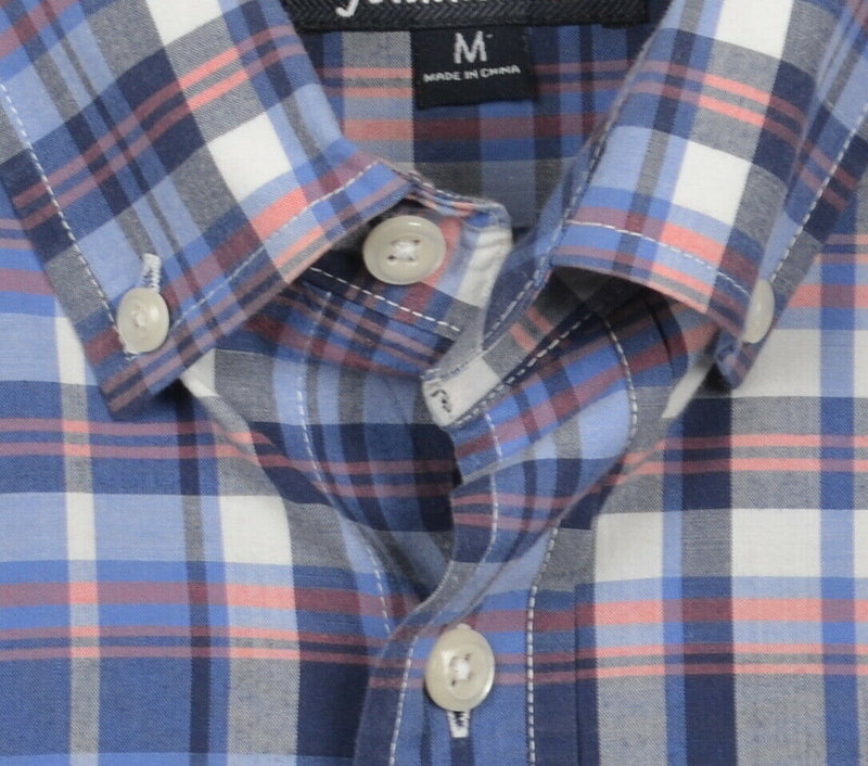 Johnnie-O Men's Medium Blue Plaid Surfer Logo Preppy Button-Down Shirt