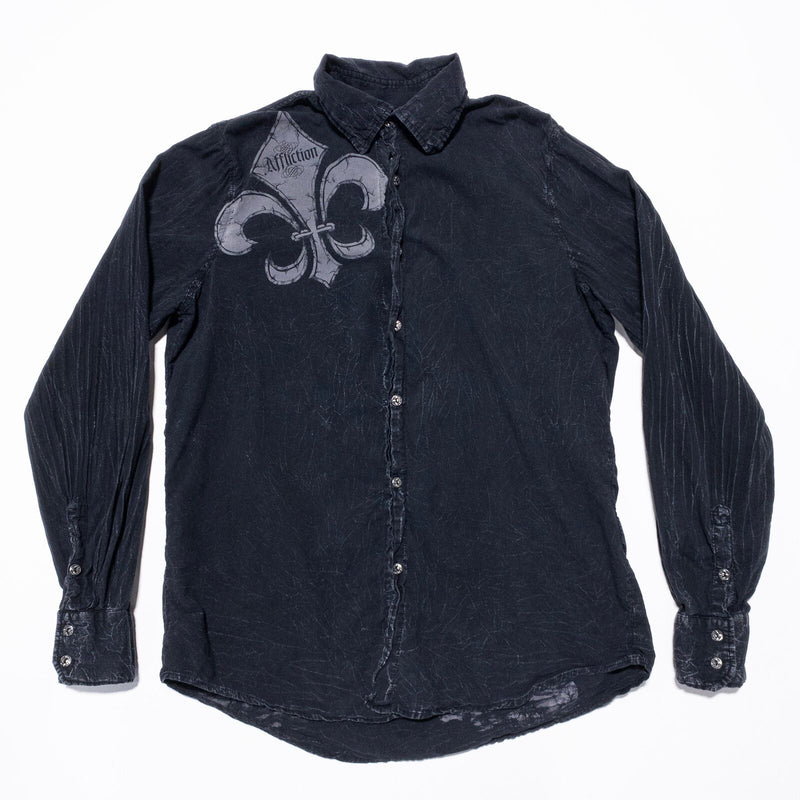 Affliction Shirt Men's Small Long Sleeve Button-Up Vintage Y2K Black Gray Skull