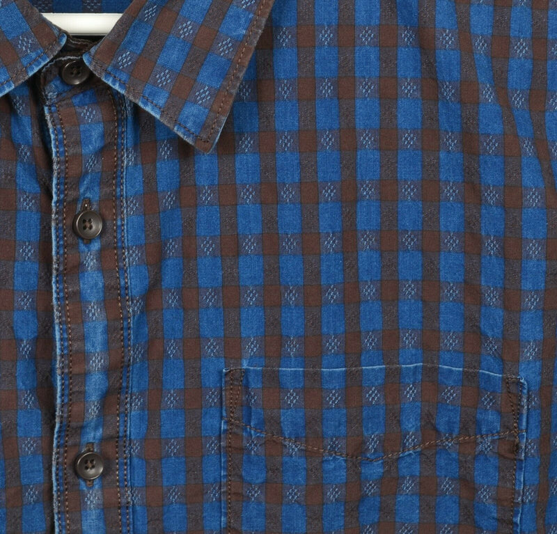 Carbon 2 Cobalt Men's XL Flip Cuff Corduroy Blue Brown Check Geometric Shirt