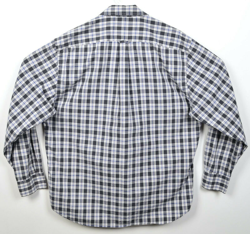 Barbour Men's Large Gray Blue Plaid Crest Logo Button-Down Shirt