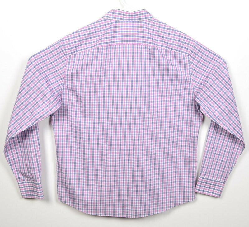 UNTUCKit Men's Large Wrinkle Free Pink Blue Plaid Check Button-Front Shirt