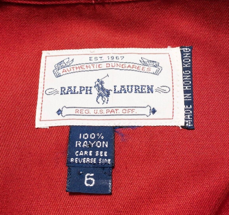 Ralph Lauren Pearl Snap Shirt Women's 6 Western Red Smile Pocket Vintage Rayon