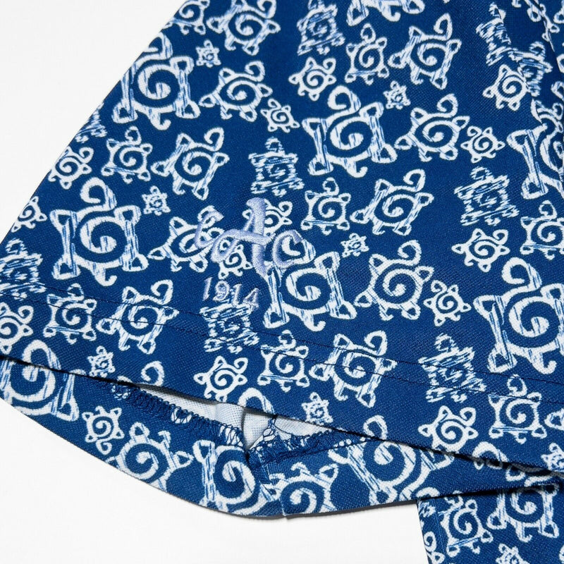 Turtleson Polo Shirt XL Men's Golf Blue Wicking Logo Print Geometric Polyester