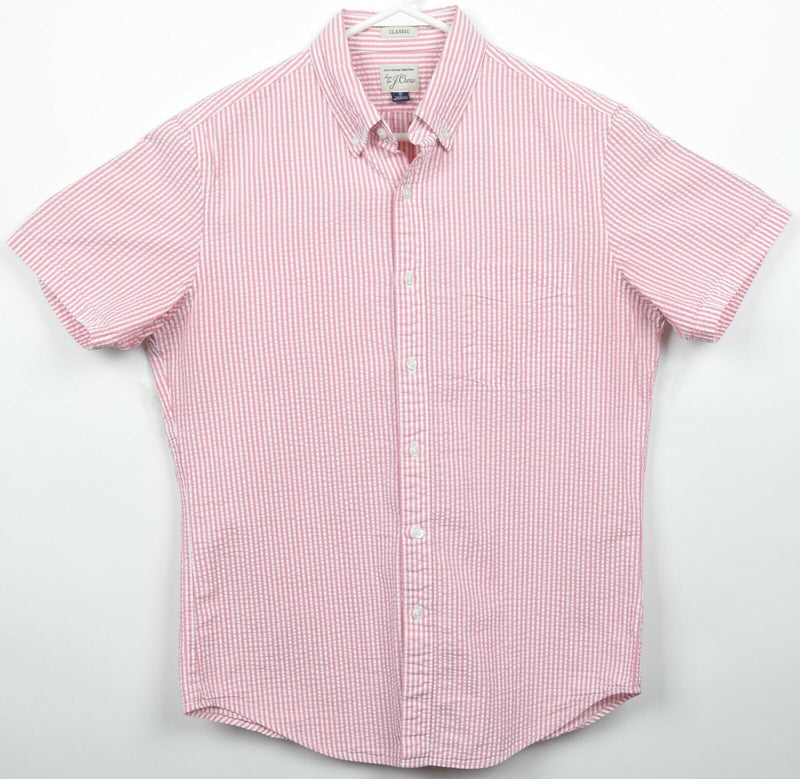 J. Crew Men's Small Seersucker Pink Pinstripe S/S Classic Button-Down Shirt