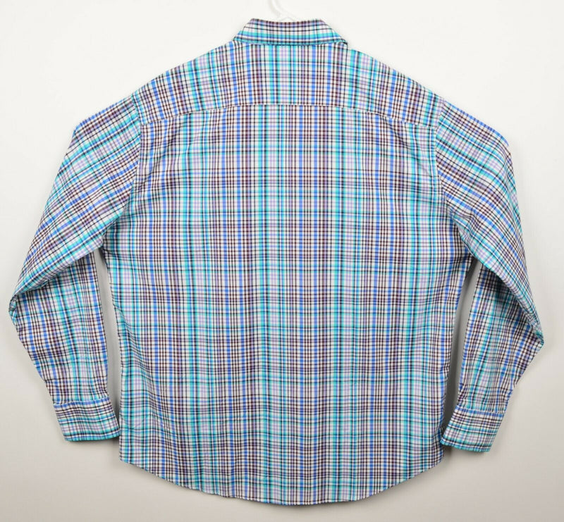 Peter Millar Summer Comfort Men's XL Purple Blue Plaid Nylon Wicking Shirt