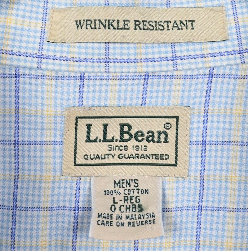 L.L Bean Men's Large Regular Wrinkle Resistant Blue Plaid Button-Down Shirt