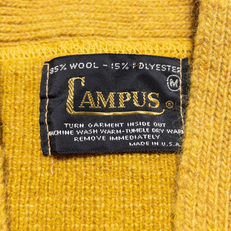 Vintage Campus Sweater Vest Men's Medium Wool Vest V-Neck Knit Yellow Button-Up