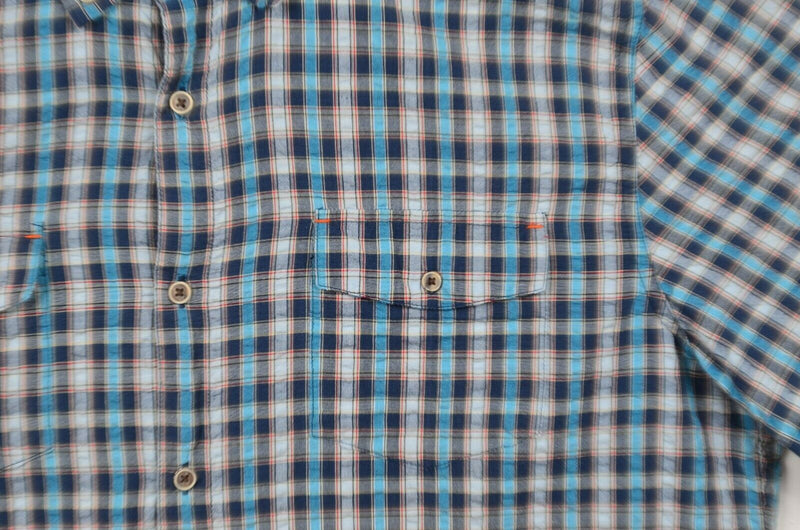 Carbon 2 Cobalt Men's Large Seersucker Blue Plaid Short Sleeve Shirt