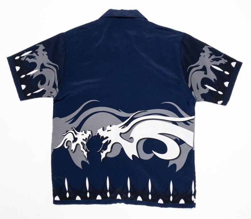 Dragonfly Shirt Medium Mens Vintage 90s Y2K Dragon Tribal Blue Polyester Camp