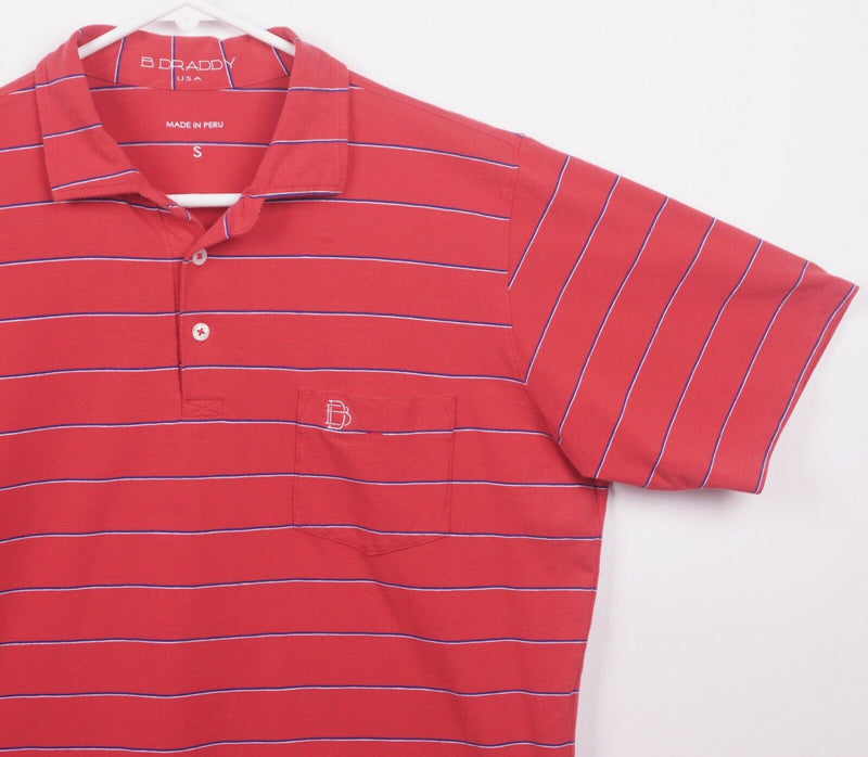 B. Draddy Men's Small Red Striped Pima Cotton Spandex Golf Pocket Polo Shirt