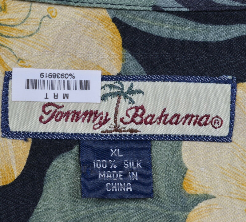 Tommy Bahama Men's XL 100% Silk Floral Black Green Yellow Hawaiian Aloha Shirt