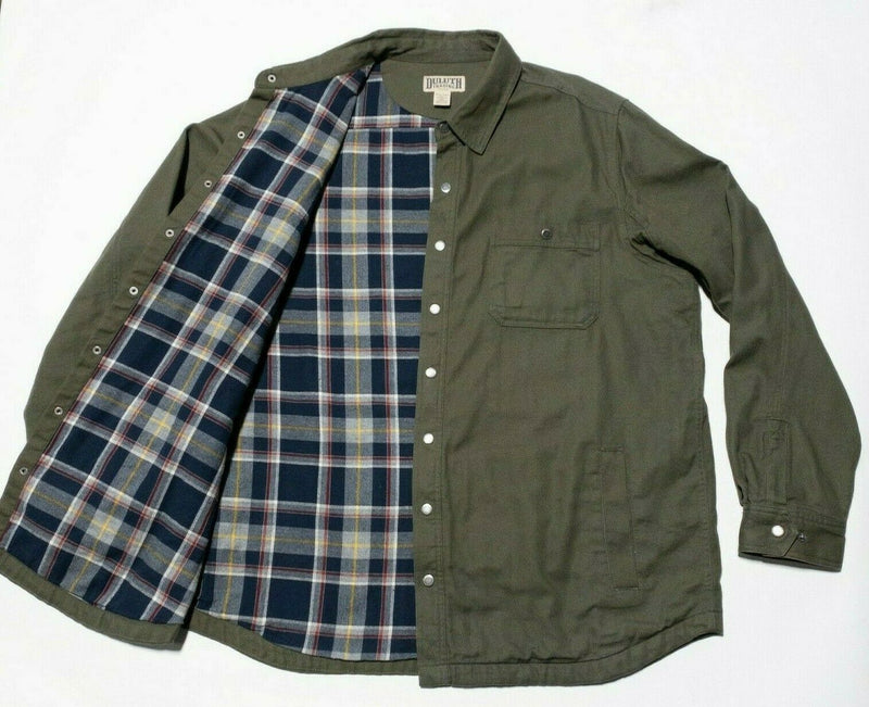 Duluth Trading Co. Flannel Lined Snap-Front Shirt Jacket Olive Green Men's 2XLT