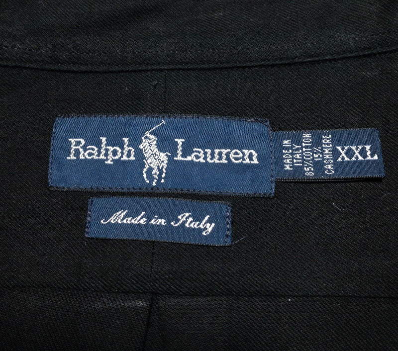 Polo Ralph Lauren Cashmere Shirt Men's 2XL Long Sleeve Solid Black Italy Button