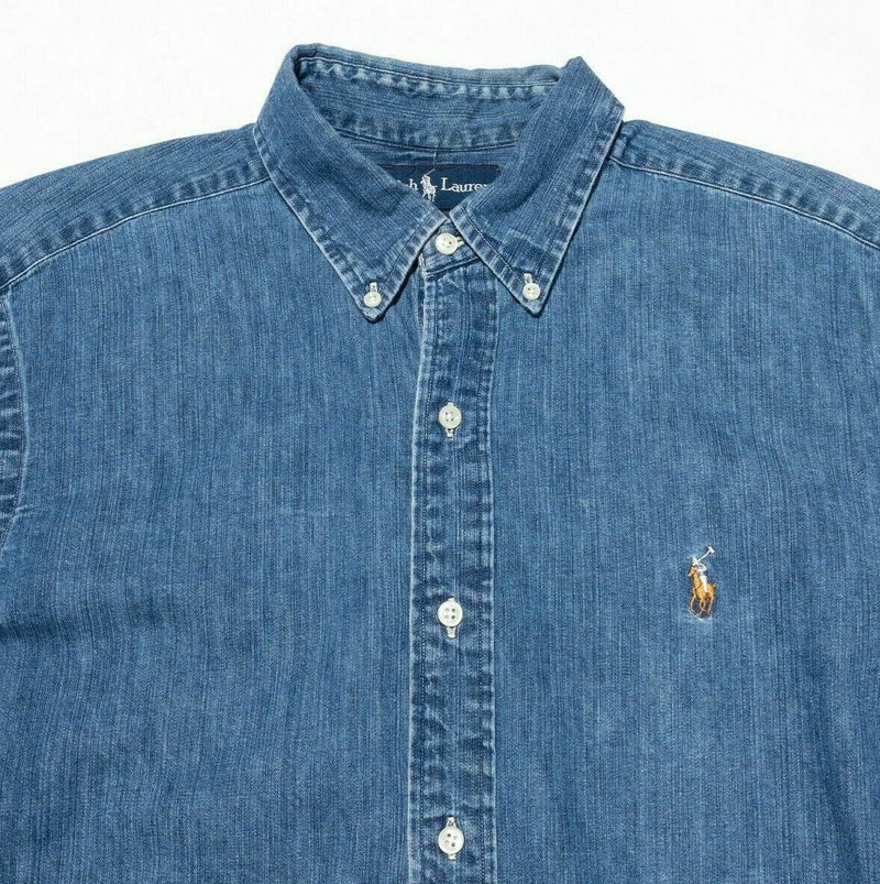 Polo Ralph Lauren Denim Shirt Large Classic Fit Indigo Blue Men's Vintage 90s