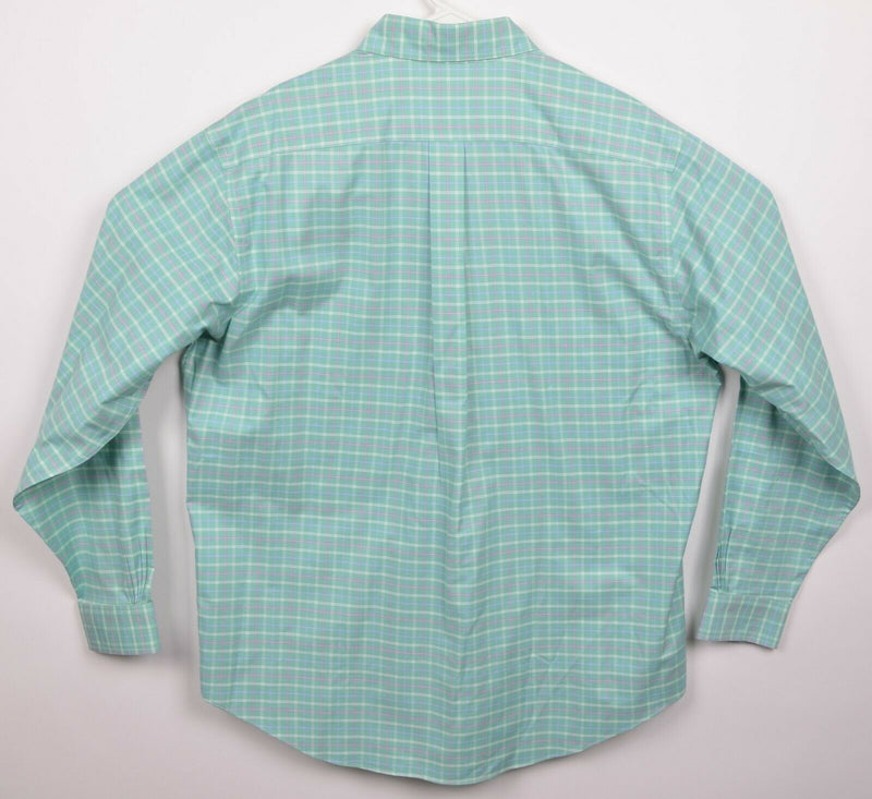 Brooks Brothers Men's Large Regular Fit Green Plaid Non-Iron Button-Down Shirt