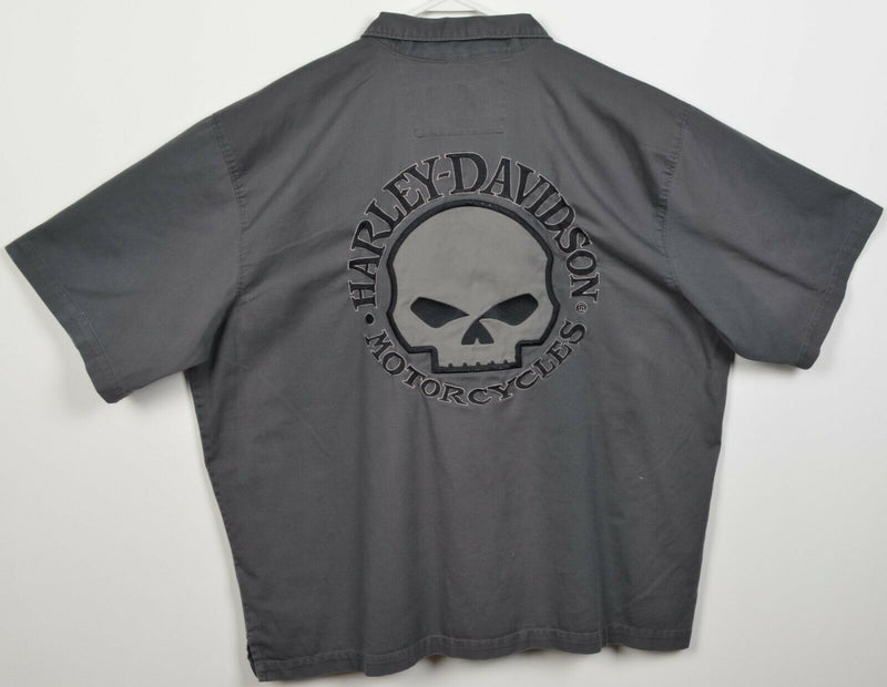 Harley-Davidson Men's 2XL Skull Willie G Gray Garage Mechanic Biker Shirt