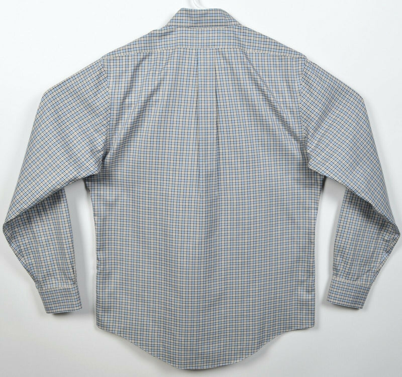 Brooks Brothers Men's Medium Non-Iron Blue Tan Plaid Button-Down Shirt