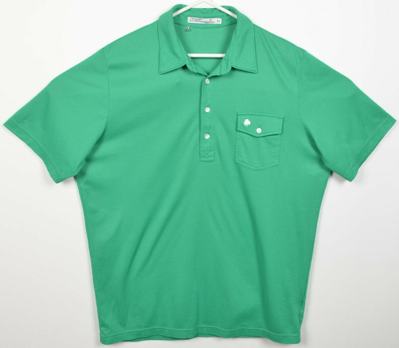 Criquet Men's XL Shamrock Pocket Solid Green Cotton Blend Golf Casual Polo Shirt