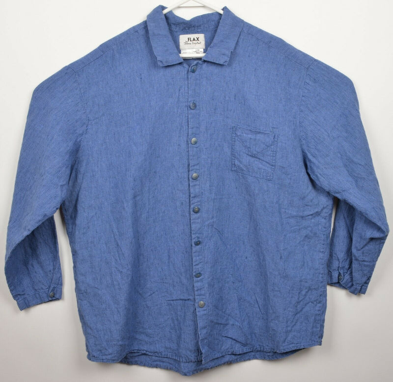 Flax by Jeanne Engelhart Men's Large 100% Linen Blue Loose Button-Front Shirt