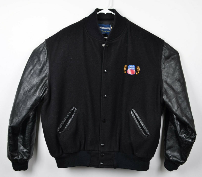 Vintage 80s Union Pacific Railroad Men's XL Wool Leather Snap Varsity Jacket