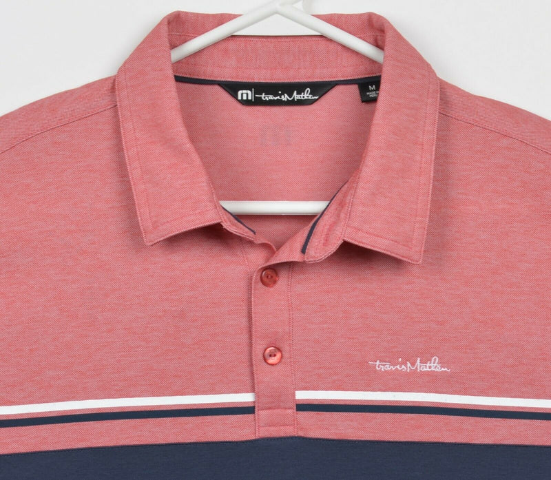 Travis Mathew Men's Medium Red Navy Blue Striped Two-Tone Golf Polo Shirt