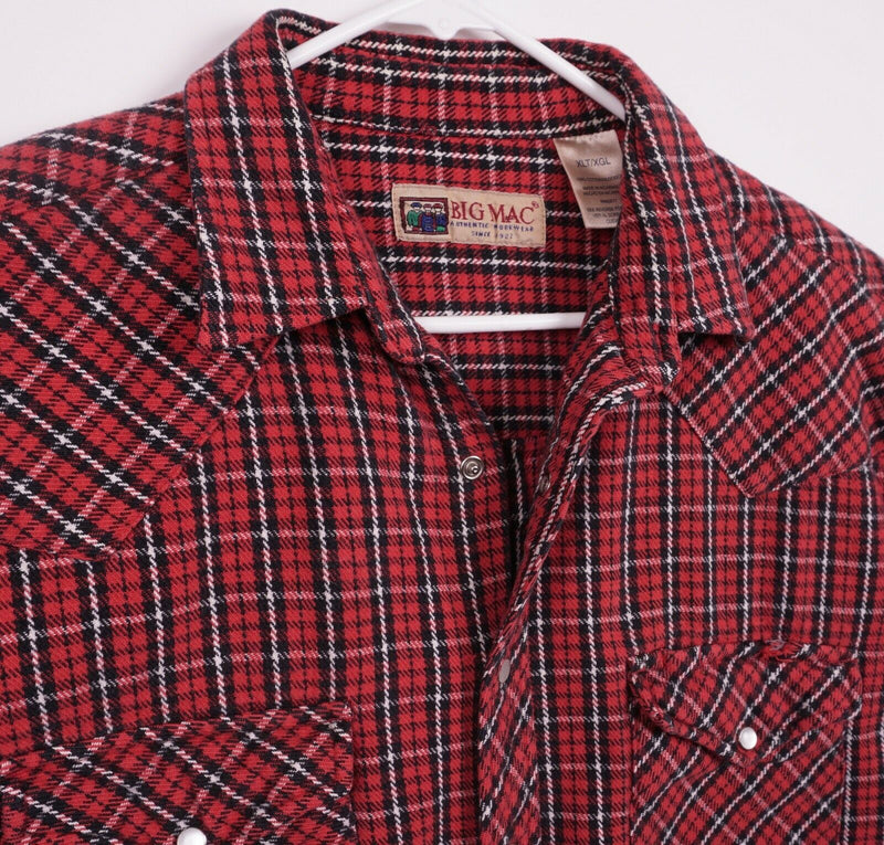 Big Mac Men's XLT Pearl Snap Red Plaid Heavy Flannel JCPenney Workwear Shirt