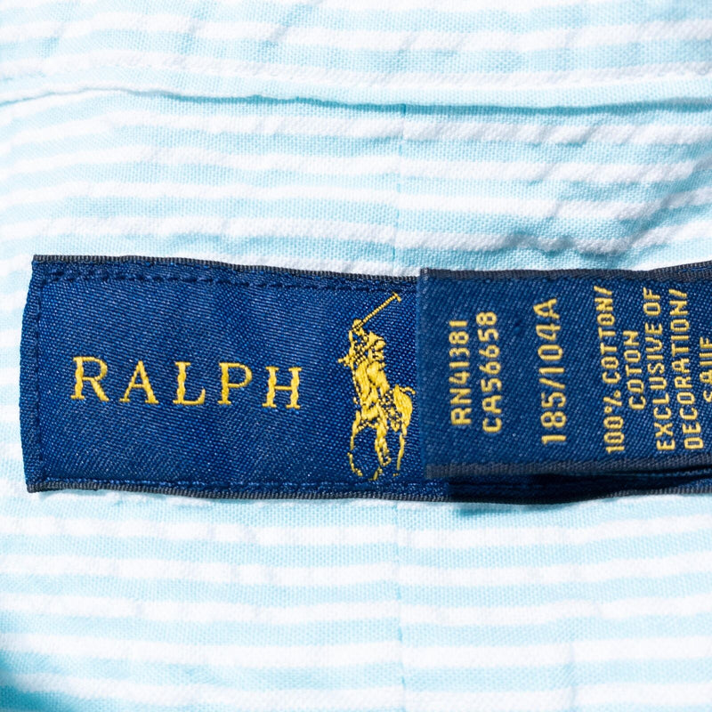 Polo Ralph Lauren Seersucker Shirt Mens XL Button-Down Blue White Striped Preppy