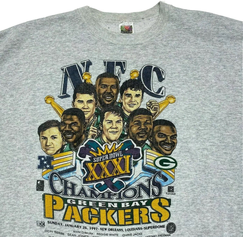 Green Bay Packers Men's XL Caricature Sweatshirt Super Bowl Brett Favre 90s Gray