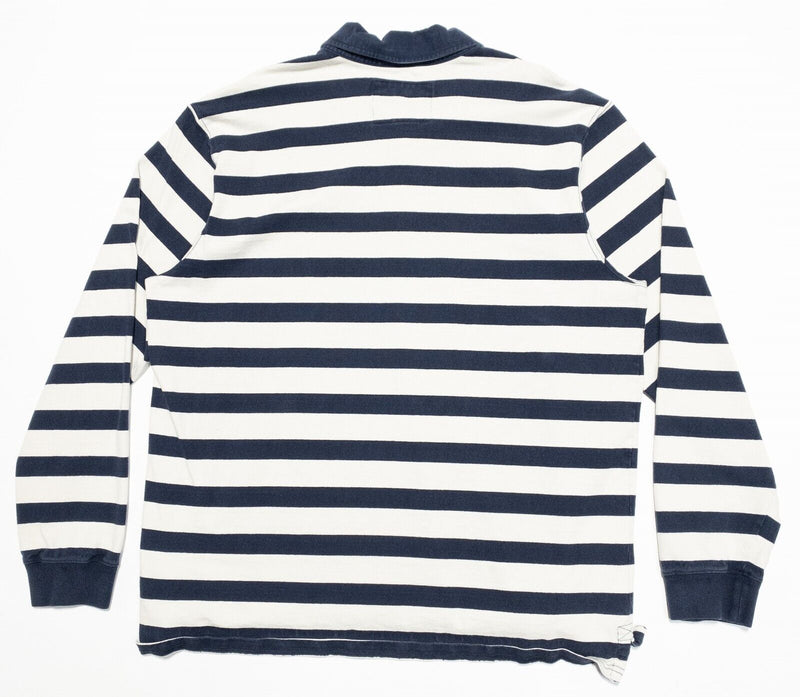 L.L. Bean Rugby Polo XL Men's Shirt Long Sleeve Lakewashed Striped Blue White