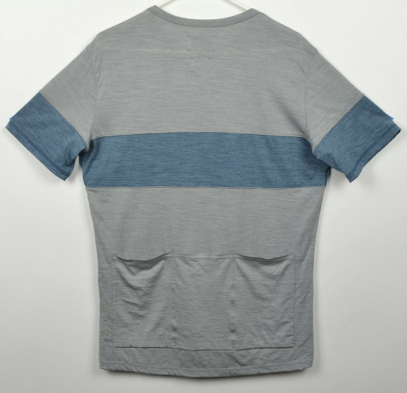 Giro Sport Design Men's Sz Medium Merino Wool Gray Blue Stripe Cycling Shirt