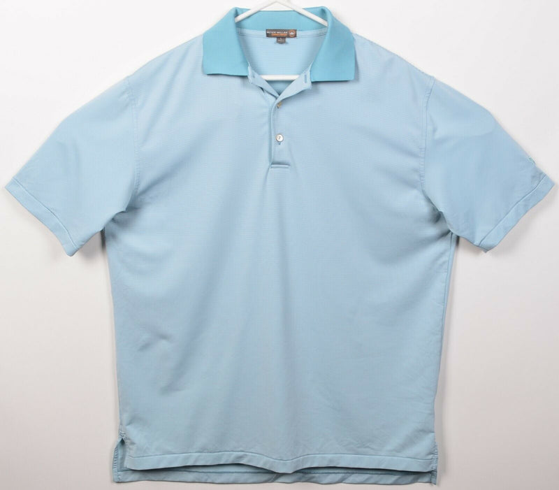 Peter Millar Summer Comfort Men's Large Blue/Green Striped Wicking Golf Polo