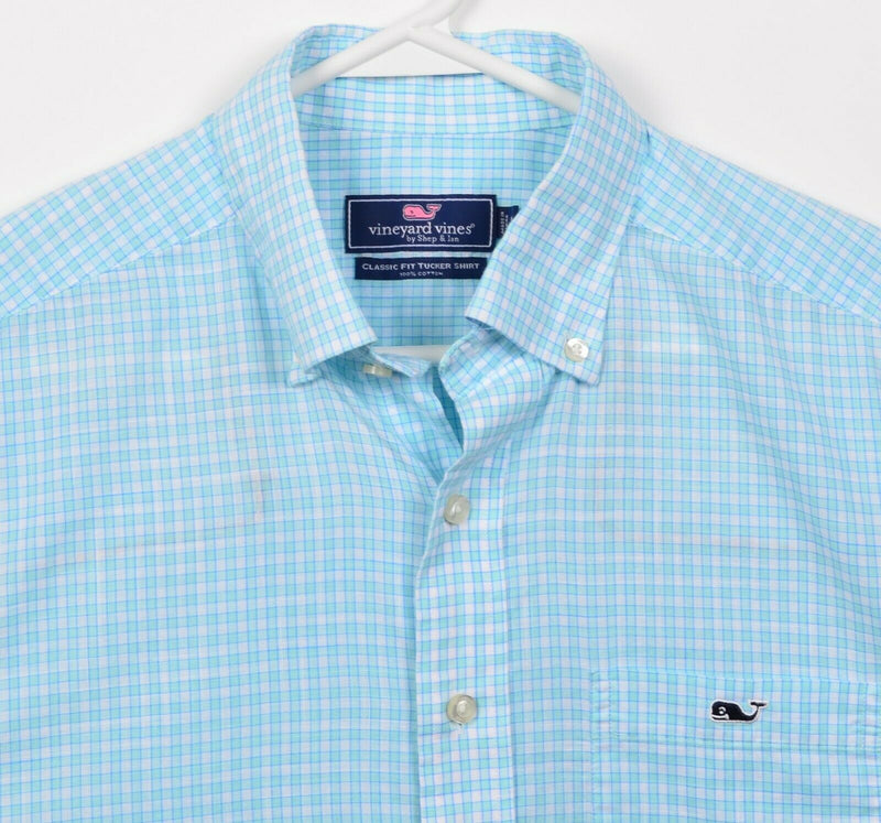 Vineyard Vines Men's Small Classic Fit Blue Plaid Whale Button-Down Tucker Shirt