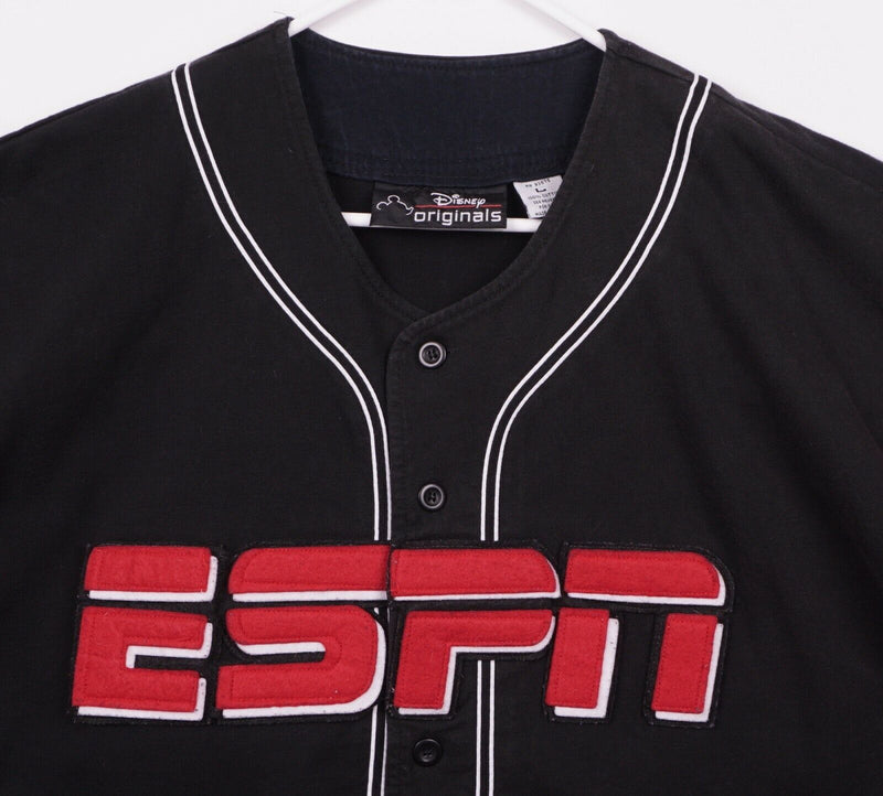 ESPN Disney Originals Men's Sz Large Black Red Baseball Jersey Style Shirt