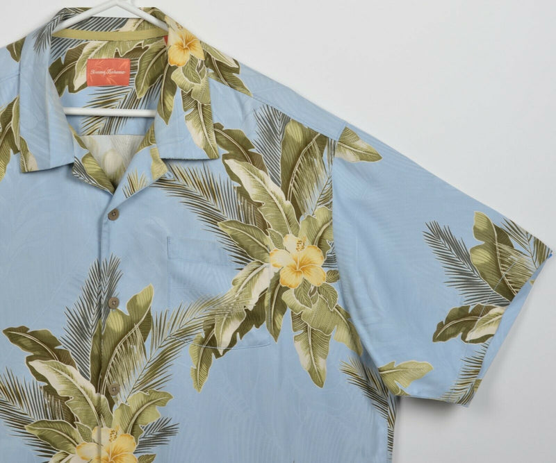 Tommy Bahama Men's XL 100% Silk Blue Floral Hawaiian Aloha Camp Shirt