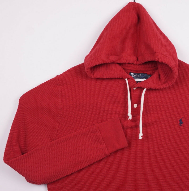 Polo Ralph Lauren Men's XL Waffle Knit Thermal Solid Red Lightweight Hoodie